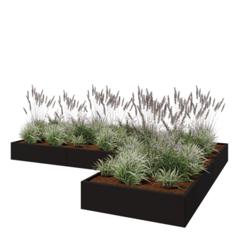Fioriera in acciaio - Forma a L - 360 x 240 x 30 cm - RAL9005 opaco (nero) - Con piastra di base