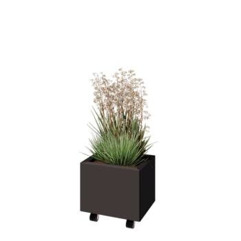 Fioriera in acciaio - Rettangolo - 40 x 30 x 30 cm - RAL7016 opaco (grigio antracite) - Con piastra di base - Con ruote