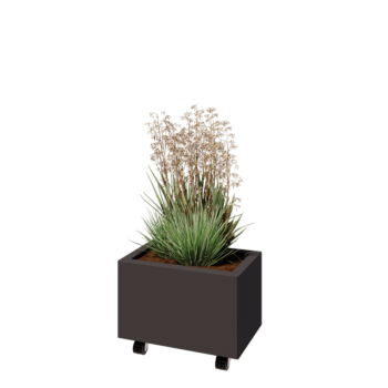 Fioriera in acciaio - Rettangolo - 50 x 30 x 30 cm - RAL7016 opaco (grigio antracite) - Con piastra di base - Con ruote