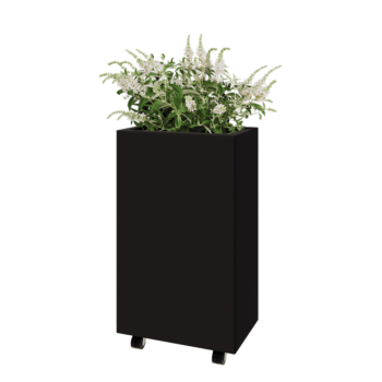 Fioriera in acciaio - Rettangolo - 50 x 30 x 80 cm - RAL9005 opaco (nero) - Con piastra di base - Con ruote