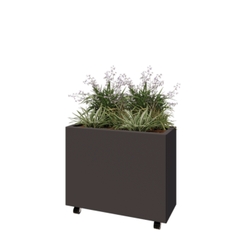 Fioriera in acciaio - Rettangolo - 80 x 30 x 60 cm - RAL7016 opaco (grigio antracite) - Con piastra di base - Con ruote