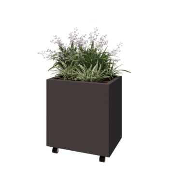 Fioriera in acciaio - Rettangolo - 60 x 40 x 60 cm - RAL7016 opaco (grigio antracite) - Con piastra di base - Con ruote