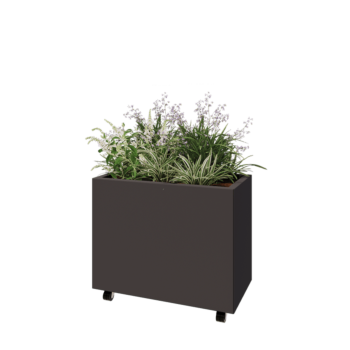 Fioriera in acciaio - Rettangolo - 80 x 40 x 60 cm - RAL7016 opaco (grigio antracite) - Con piastra di base - Con ruote