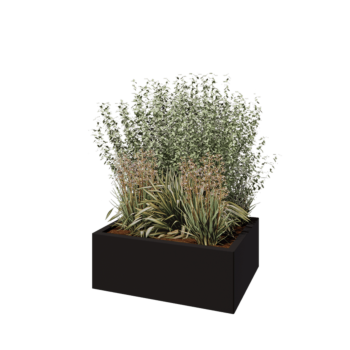 Fioriera in acciaio - Rettangolo - 80 x 60 x 30 cm - RAL9005 opaco (nero) - Senza piastra di base