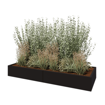 Fioriera XXL in acciaio - Rettangolo - 240 x 80 x 30 cm - RAL9005 opaco (nero) - Con piastra di base