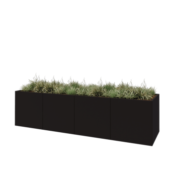 Fioriera XXL in acciaio - Rettangolo - 400 x 100 x 100 cm - RAL9005 opaco (nero) - Con piastra di base