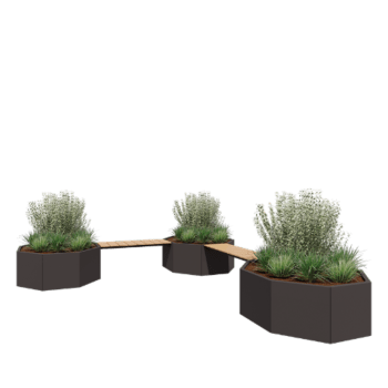 Fioriera in acciaio - Ottagono - Composizione ad angolo - 362,6 x 362,6 x 50 cm - RAL7016 opaco (grigio antracite) - Con panchina - Senza piastra di base