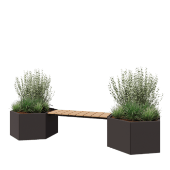 Fioriera in acciaio - Esagono - 294,4 x 99,3 x 50 cm - RAL7016 opaco (grigio antracite) - Con panchina - Senza piastra di base