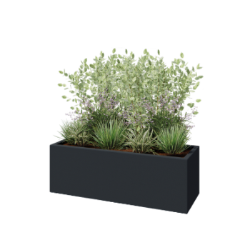 Fioriera in vetroresina - Rettangolo - 120 x 40 x 40 cm - RAL7021 opaco (grigio nerastro) - Con fondo