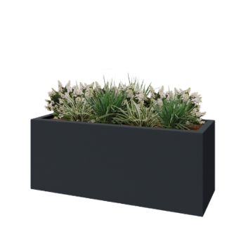 Fioriera in vetroresina - Rettangolo - 150 x 50 x 60 cm - RAL7021 opaco (grigio nerastro) - Con fondo