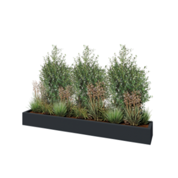 Fioriera in vetroresina - Rettangolo - 200 x 30 x 20 cm - RAL7021 opaco (grigio nerastro) - Con fondo