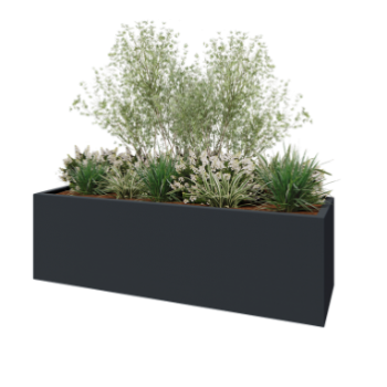 Fioriera in vetroresina - Rettangolo - 200 x 60 x 60 cm - RAL7021 opaco (grigio nerastro) - Con fondo