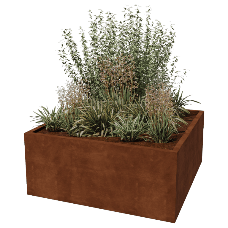 Fioriera in acciaio Corten saldata Montana 140 x 140 x 60 cm