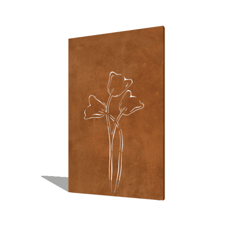 Pannello in acciaio corten con tulipano simmetrico 120 x 6 x 190 cm