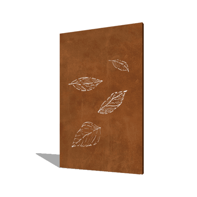 Pannello in acciaio corten con foglie cadenti 2 120 x 6 x 190 cm