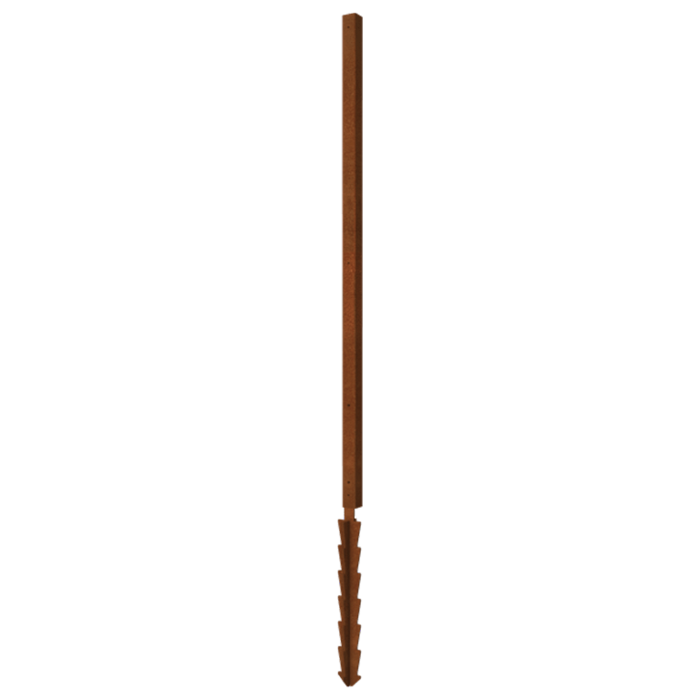 Palo in acciaio corten ad angolo con picchetto a terra 190 x 6 x 3 cm
