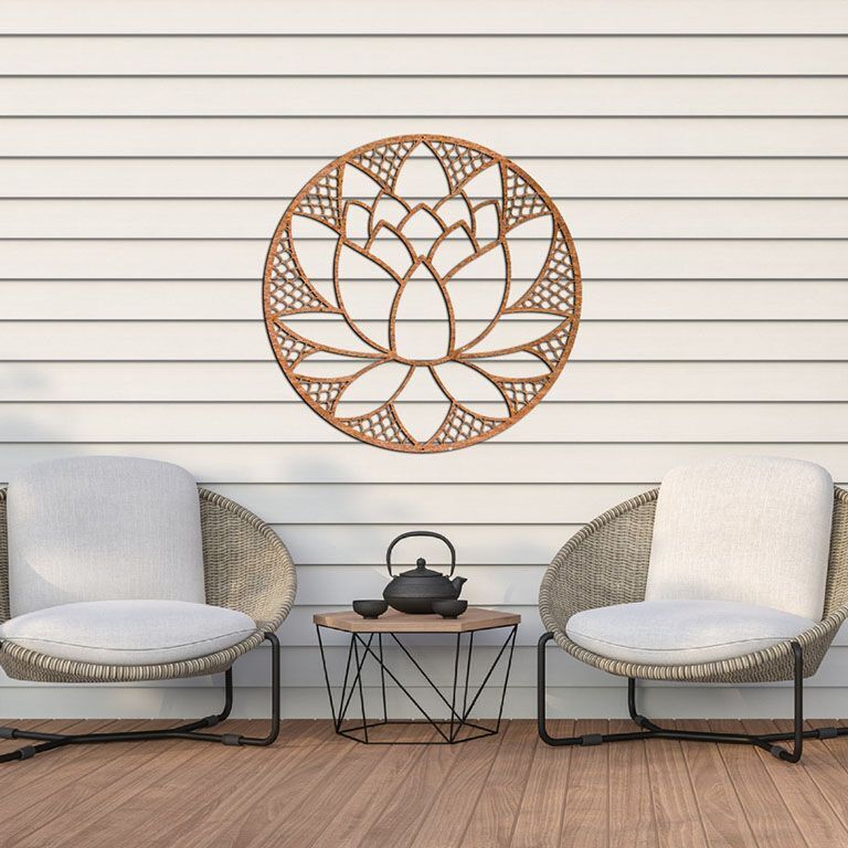 Decorazione da parete in acciaio Corten Fiore di Loto