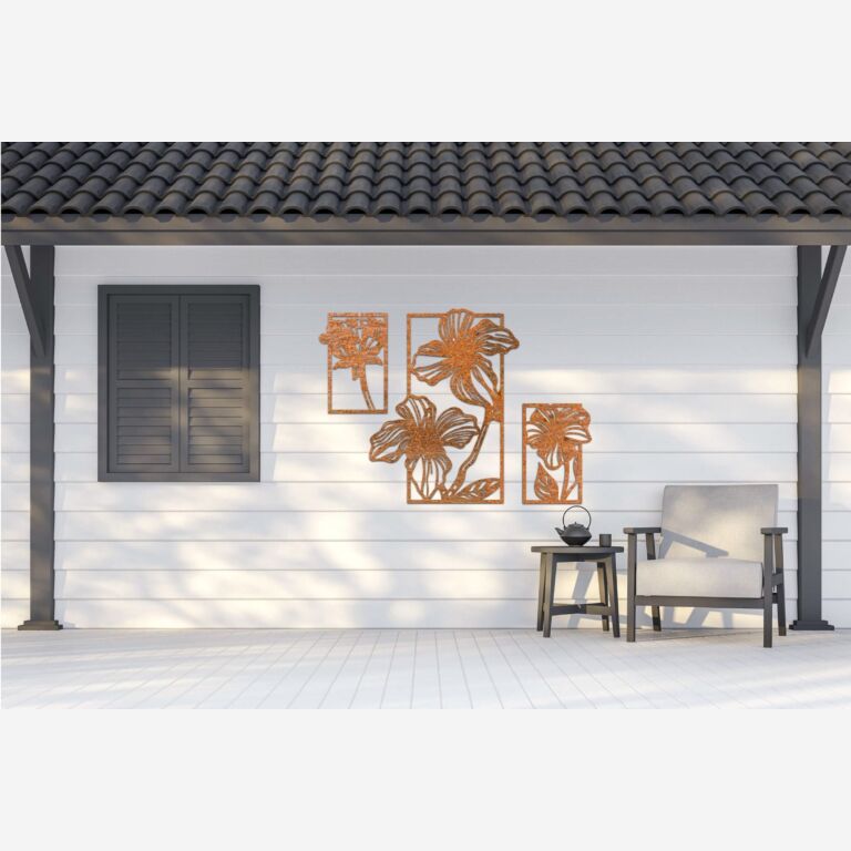 Decorazione da parete in acciaio Corten Fiori 3 parti