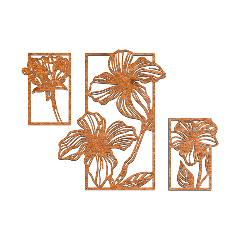 Decorazione da parete in acciaio Corten Fiori 3 parti