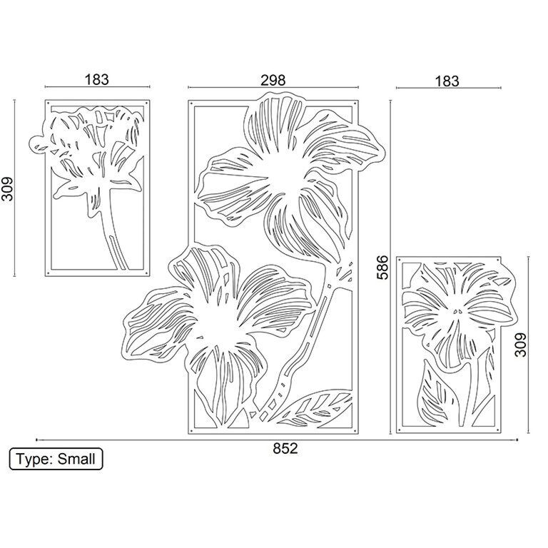 Decorazione da parete in metallo Fiori 3 parti