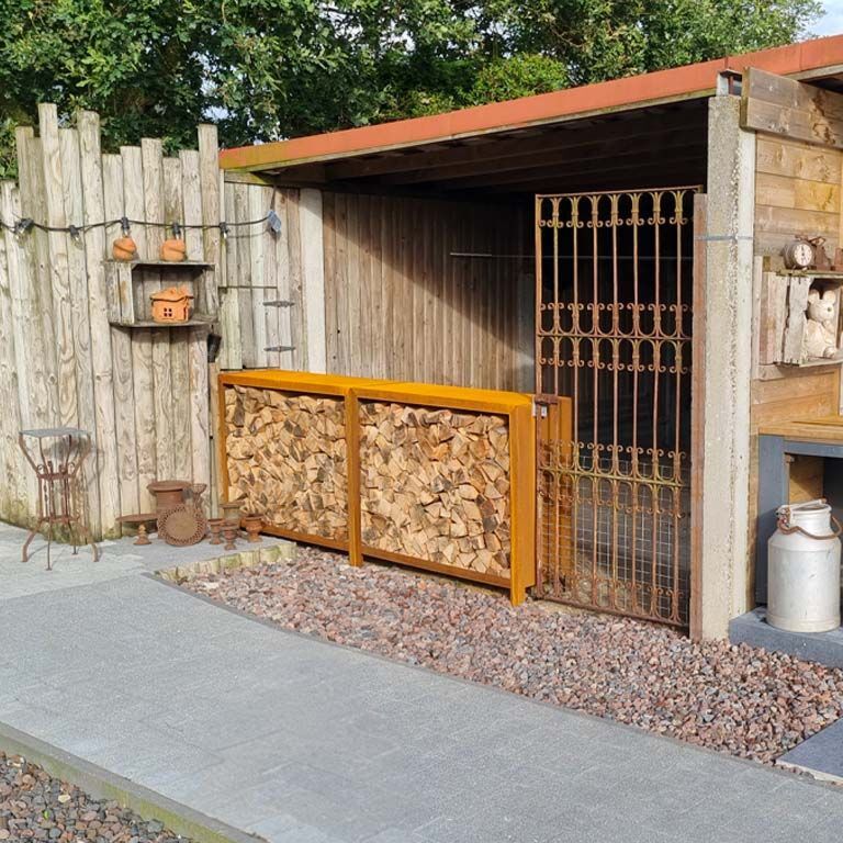 Legnaia in acciaio Corten Indiana 100 x 120 x 40 cm