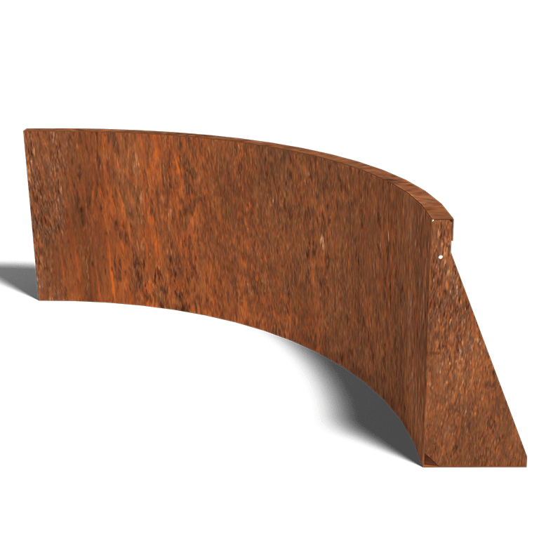 Muro di sostegno in acciaio Corten con curva interna 100 x 100 cm (altezza 50 cm)