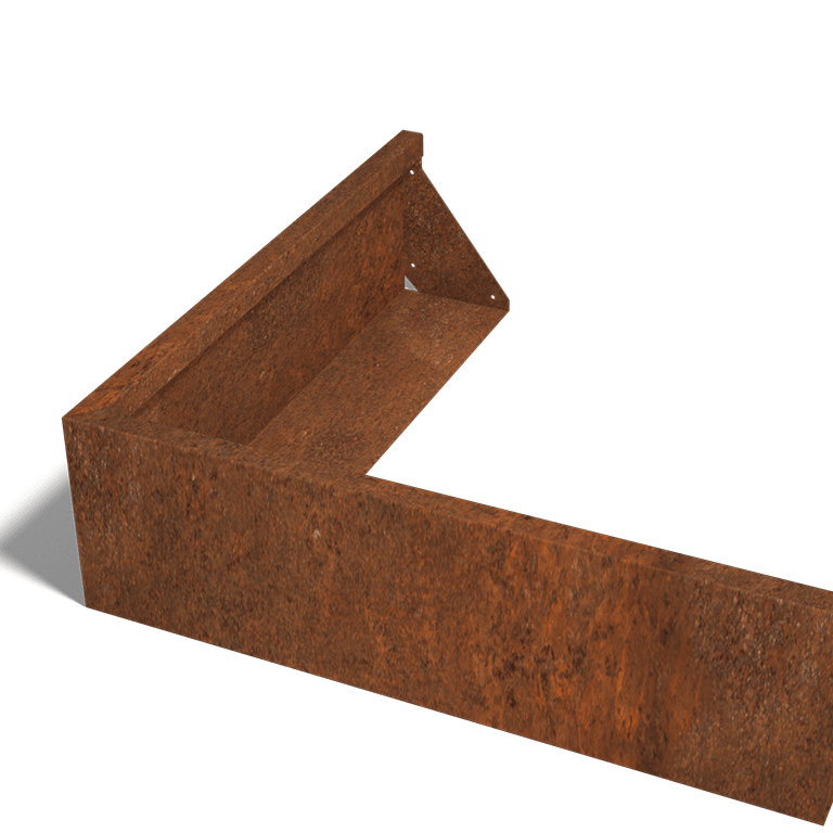 Muro di sostegno in acciaio Corten con angolo esterno 100 x 100 cm (altezza 30 cm)