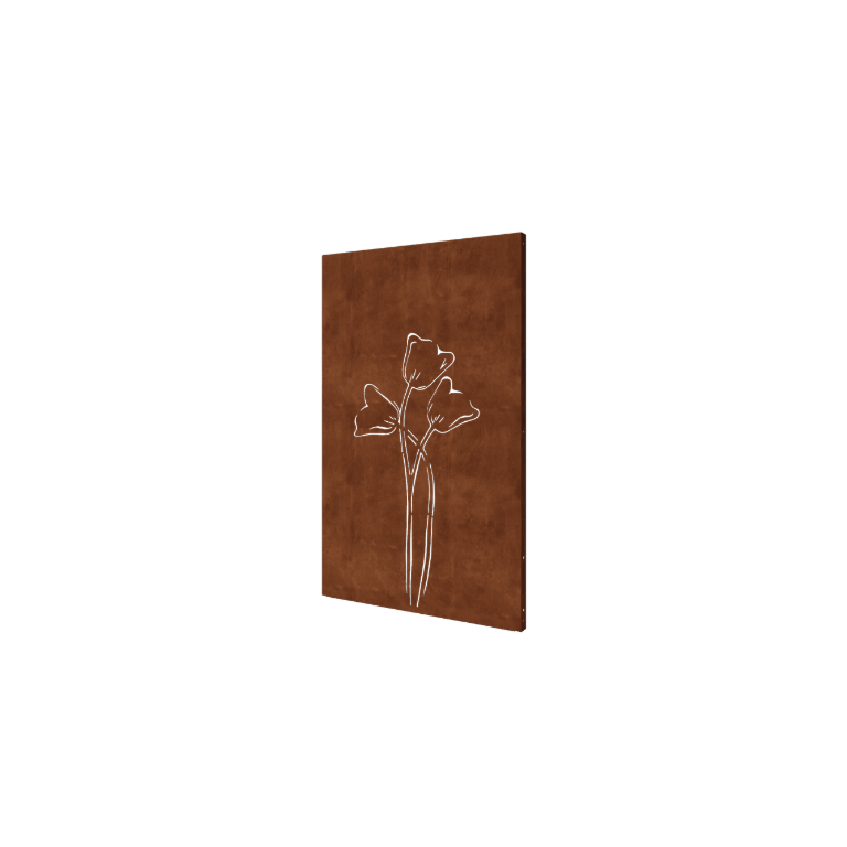 Pannello decorativo in acciaio corten - Tulipano simmetrico - 120 x 6 x 190 cm