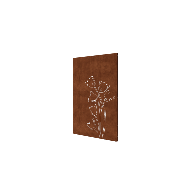 Pannello in acciaio corten con tulipano a-simmetrico 120 x 6 x 190 cm