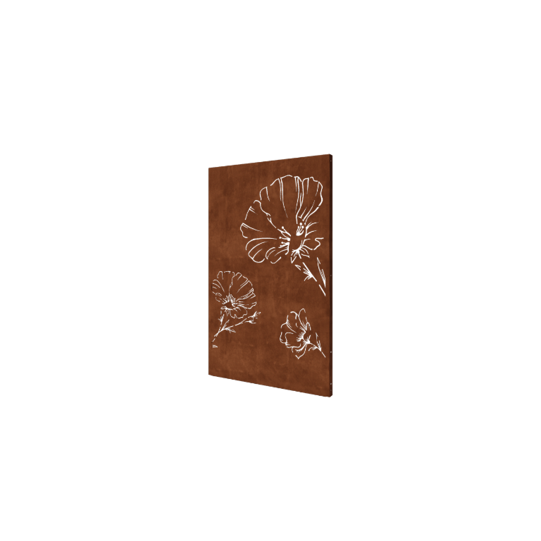 Pannello in acciaio corten con papavero 120 x 6 x 190 cm