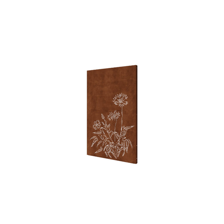 Pannello in acciaio corten con fiordaliso 120 x 6 x 190 cm