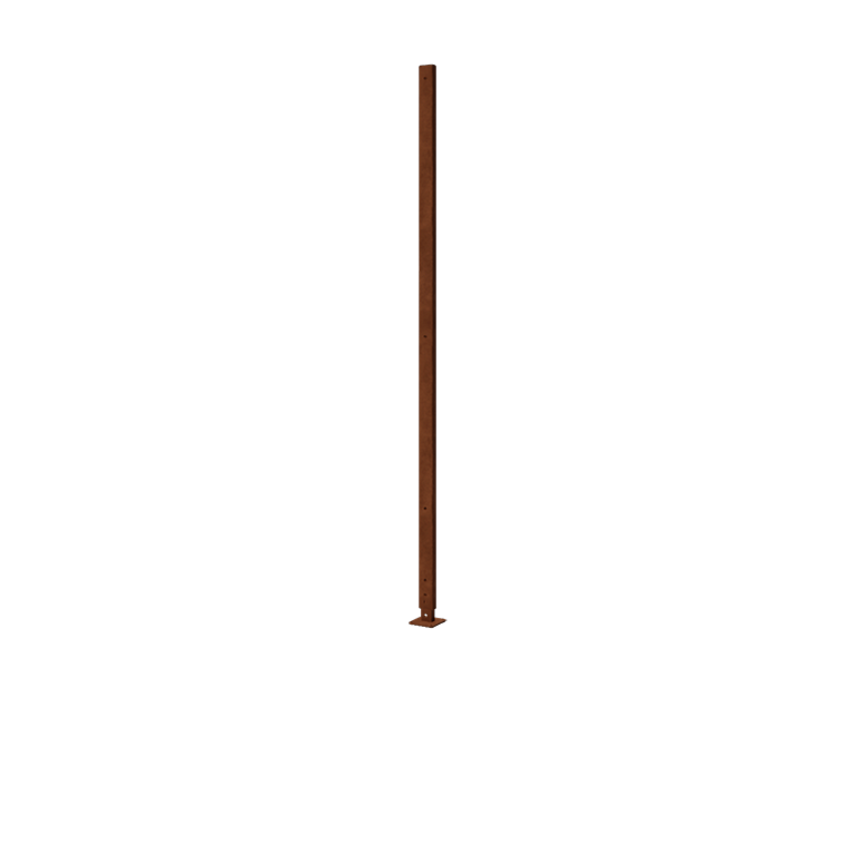 Palo in acciaio corten diritto con piastra di base 190 x 6 x 3 cm