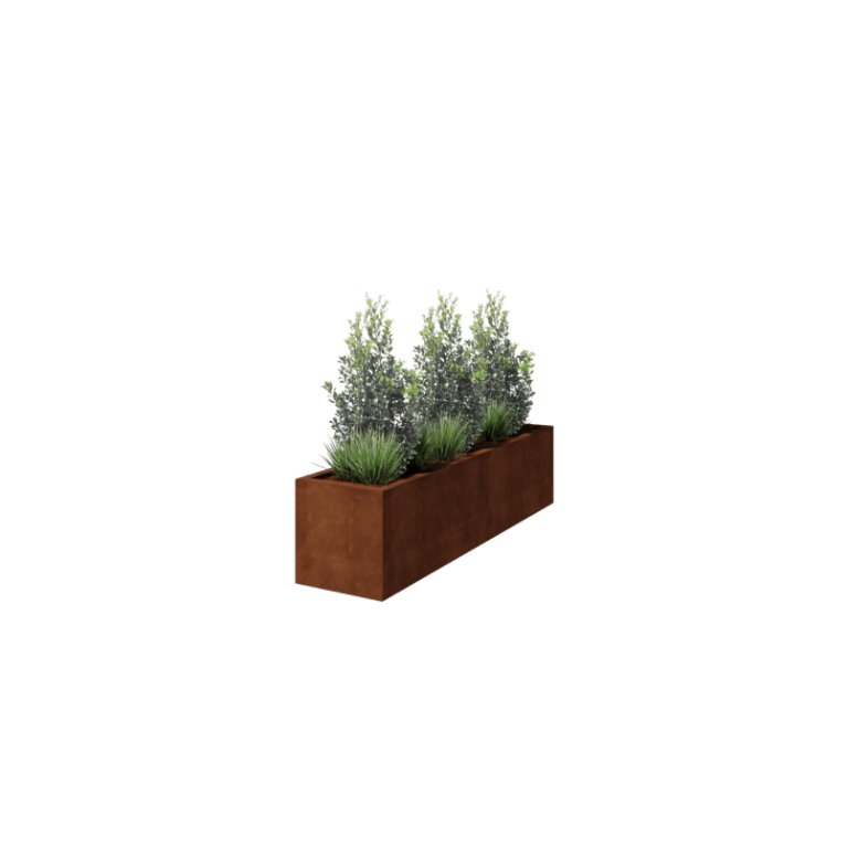 Fioriera in acciaio Corten saldata Montana 200 x 50 x 50 cm