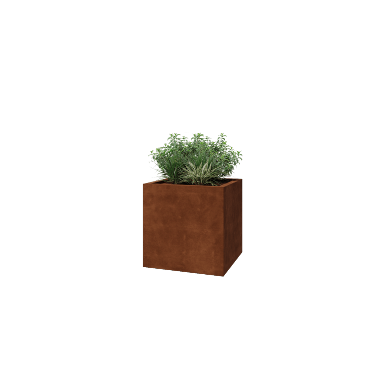 Fioriera in acciaio corten - Quadrato - 70 x 70 x 70 cm - Saldato - Con piastra di base