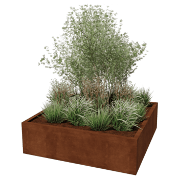 Fioriera in acciaio Corten saldata Montana 140 x 140 x 40 cm