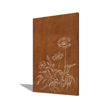 Pannello in acciaio corten con fiordaliso 120 x 6 x 190 cm
