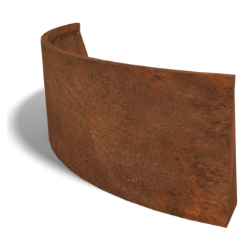 Muro di sostegno in acciaio Corten con curva esterna 150 x 150 cm (altezza 60 cm)