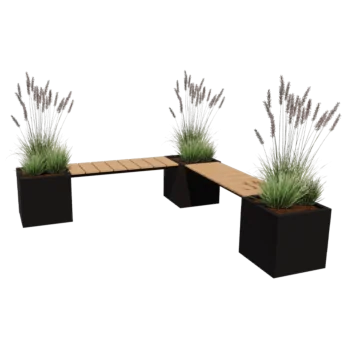 Fioriera in acciaio - Quadrato - Composizione ad angolo - 221,2 x 221,2 x 50 cm - Altri colori RAL - Senza piastra di base - Con panchina