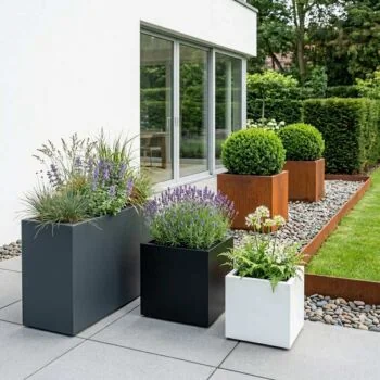 Fioriera in acciaio - Rettangolo - 100 x 30 x 60 cm - RAL7016 opaco (grigio antracite) - Con piastra di base