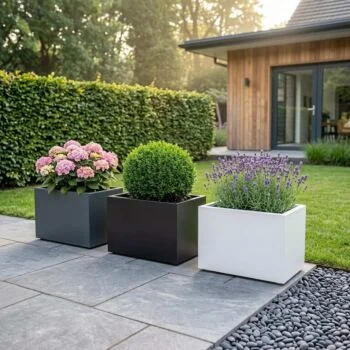 Fioriera in acciaio - Rettangolo - 80 x 40 x 60 cm - RAL7016 opaco (grigio antracite) - Con piastra di base - Con piedi