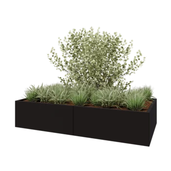 Fioriera XXL in acciaio - Rettangolo - 200 x 100 x 40 cm - RAL9005 opaco (nero) - Con piastra di base