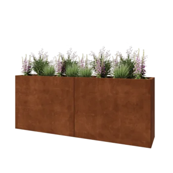 Fioriera XXL in acciaio corten - Rettangolo - 200 x 40 x 80 cm - Con piastra di base