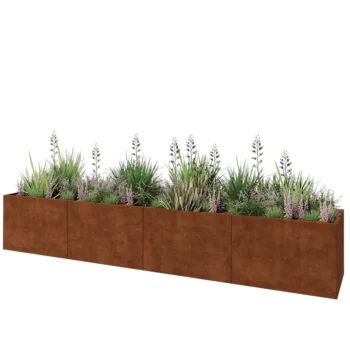Fioriera XXL in acciaio corten - Rettangolo - 480 x 80 x 80 cm - Con piastra di base
