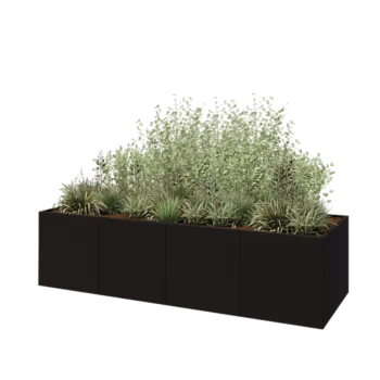 Fioriera XXL in acciaio - Rettangolo - 320 x 100 x 80 cm - RAL9005 opaco (nero) - Con piastra di base
