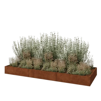 Fioriera XXL in acciaio corten - Rettangolo - 360 x 120 x 30 cm - Con piastra di base
