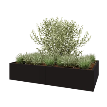 Fioriera XXL in acciaio - Rettangolo - 200 x 120 x 40 cm - RAL9005 opaco (nero) - Con piastra di base