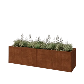 Fioriera XXL in acciaio corten - Rettangolo - 320 x 80 x 80 cm - Con piastra di base