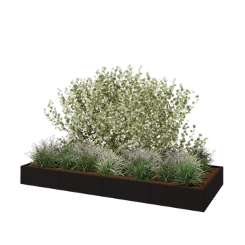 Fioriera XXL in acciaio - Rettangolo - 320 x 120 x 30 cm - RAL9005 opaco (nero) - Senza piastra di base