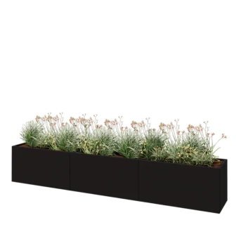 Fioriera XXL in acciaio - Rettangolo - 360 x 50 x 60 cm - RAL9005 opaco (nero) - Con piastra di base