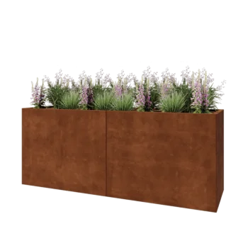 Fioriera XXL in acciaio corten - Rettangolo - 200 x 60 x 80 cm - Con piastra di base